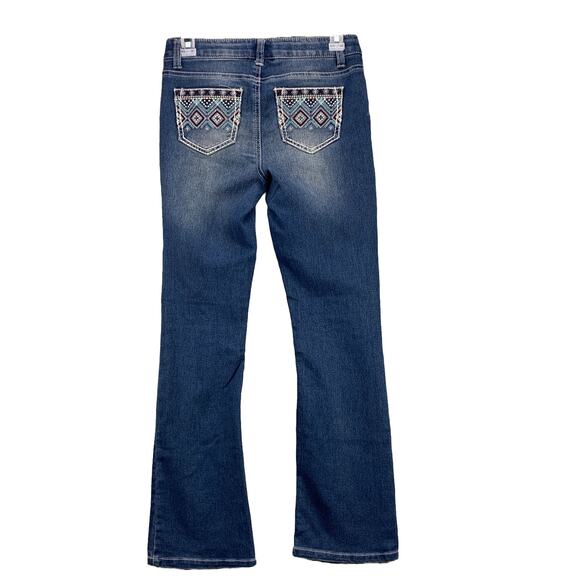 Faded Glory Girls Boot Cut Jeans 12 Stretch Embroidered Pockets Adjustable Waist - Picture 1 of 13